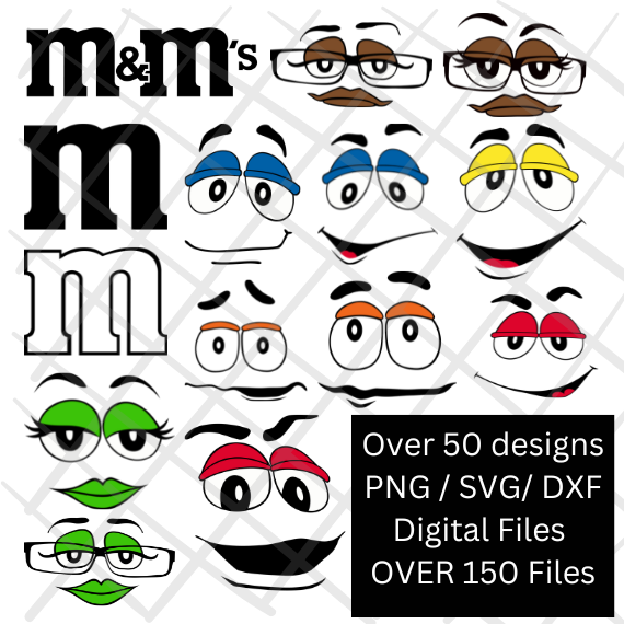 M and M's M&M with Color Faces SVG and JPG Cutting Files for the Cricu ...